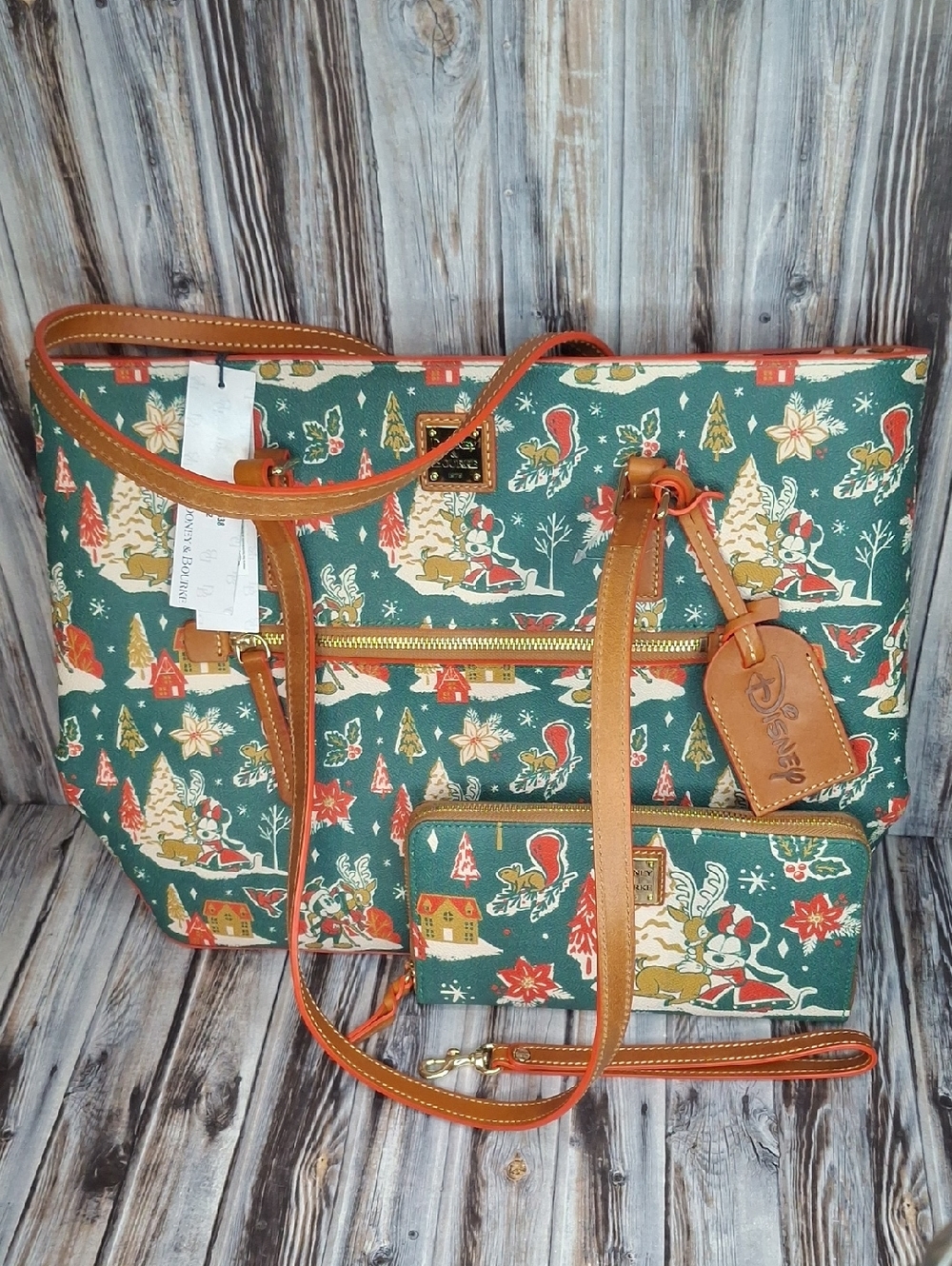 Dooney & Bourke Disney Christmas 2022 Mickey & Minnie Christmas Tote Bag Wallet